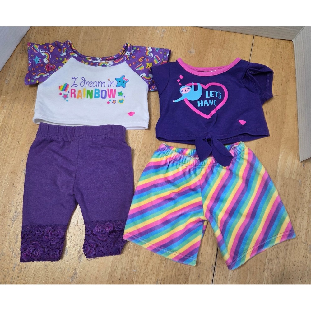 Build A Bear Clothing Lot 4 pc Outfit Colorful Rainbow Bright PJs Pants Shirt